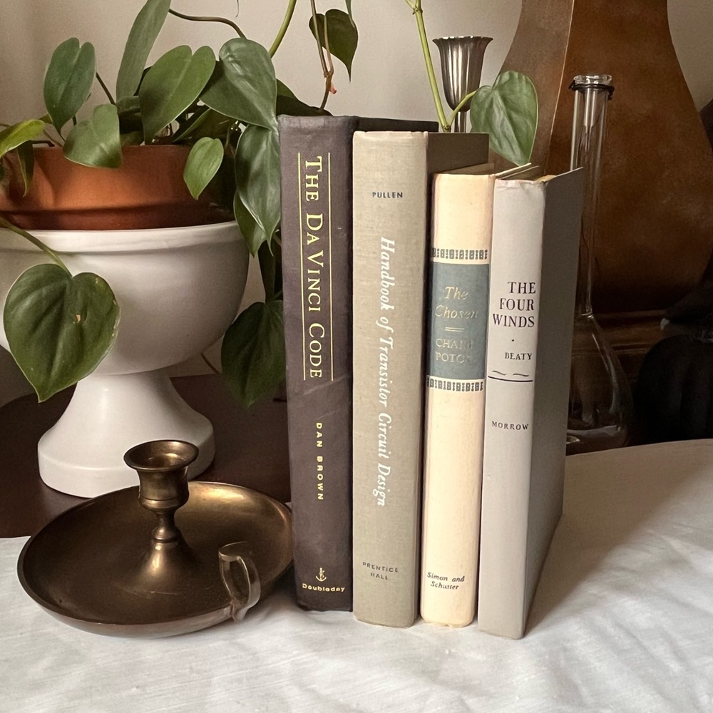Curated Book Stack Set Decorative Vintage Hardcover Shelf Filler Gray Neutral